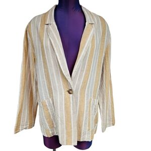 Gentle Fawn Isla Linen Blend Striped Lagenlook Blazer Size Small Women's R38